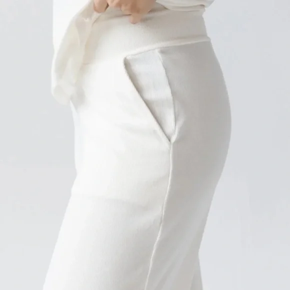 Cozy Earth Women's Rib Knit Bamboo Lounge Pull On Pajama Pant Small Ivory NEW